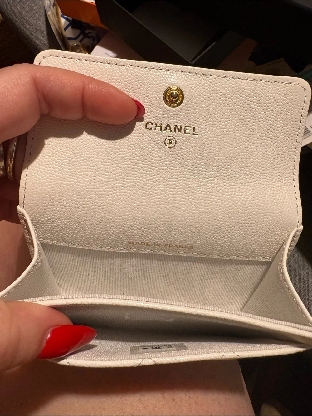 Chanel White Quilted Leather Card Holder with Gold Logo